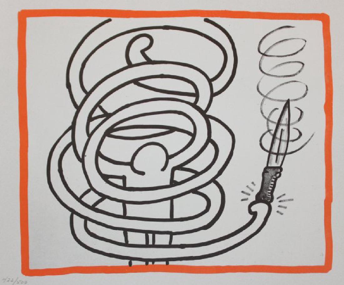 Keith Haring, from Against All Odds: Artist:Keith Haring Suite: Against All Odds Year: 1990 Medium: Lithograph Edition: From the rare limited edition of 500 Size: 10 1/3" x 8 1/2" COA provided. Guaranteed authentic.