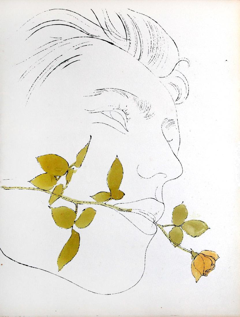 Andy Warhol "Man with a Yellow Rose": Artist: Andy Warhol Title: Man with a Yellow Rose Year: 1957 Dimensions: 14.5in. by 11.6in. Edition: From the rare limited edition Suite: A Gold Book