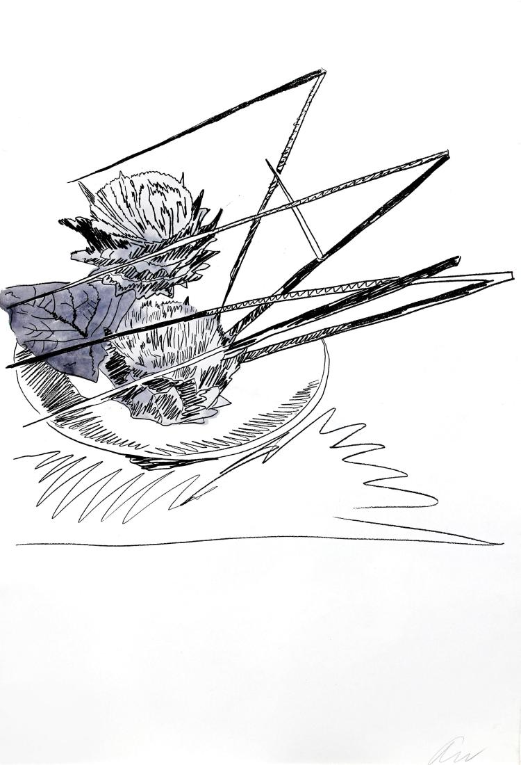 Andy Warhol - Hand Colored Flower: Title: Untitled from Flowers Artist: Andy Warhol Dimensions: 41 x 27.5 Medium: Blotted line monoprint on paper with hand watercoloring Signature: Hand signed by the artist