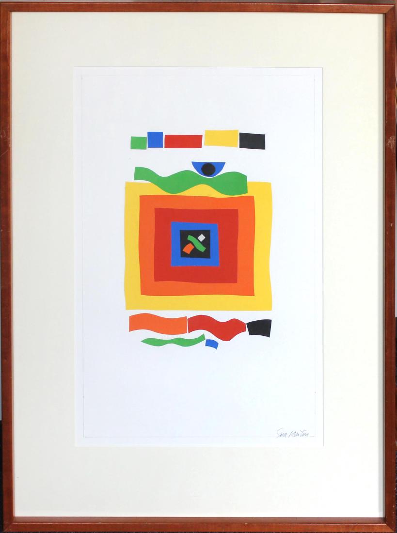 Sam Maitin "Geometrie": ArtisT: Sam Maitin Title: Untitled Medium: Original gouache on paper Edition: Rare, one of a kind work of art Size: 35" x 25" Signature: Hand signed in the lower margin COA provided. Guarant