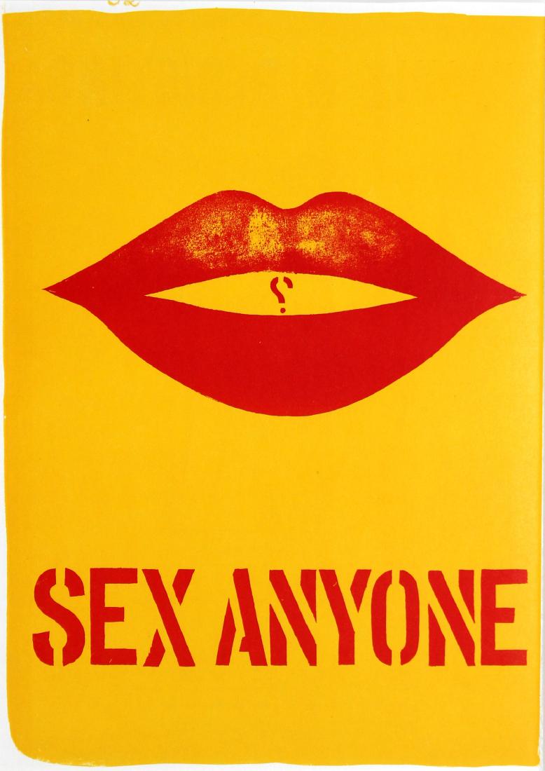 Sex Anyone by Robert Indiana: Artist: Robert Indiana Title: Sex Anyone Year: 1964 Dimensions: 16in. by 11.25in. Edition: From the rare limited edition Publisher: E. W Kornfeld Sui