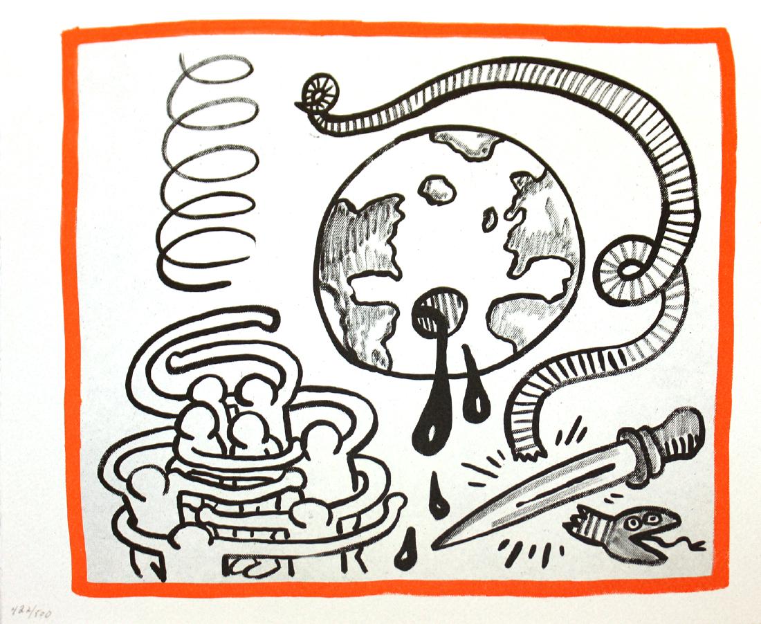 Keith Haring, from Against All Odds: Artist: Keith Haring Suite: Against All Odds Year: 1990 Medium: Lithograph Edition: 422 from the rare limited edition of 500 Size: 10 1/3" x 8 1/2" COA provided. Guaranteed authentic.