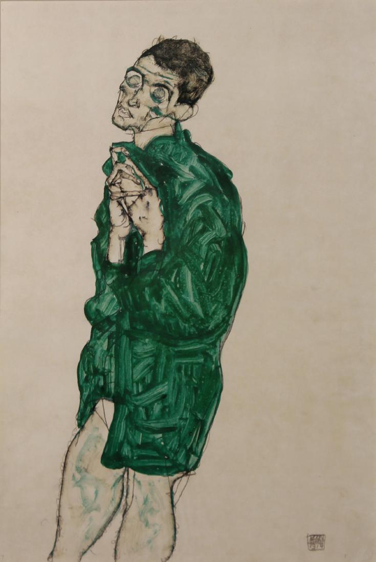 Egon Schiele - Selbstdarstellung in Grunem Hemd mit: Artist: Egon Schiele Title: Selbstdarstellung in Grunem Hemd mit Geschlossenen Augen Year: 1985 Dimensions: 27in. by 19.25in. Edition: 321 rom the rare limited edition of 1000