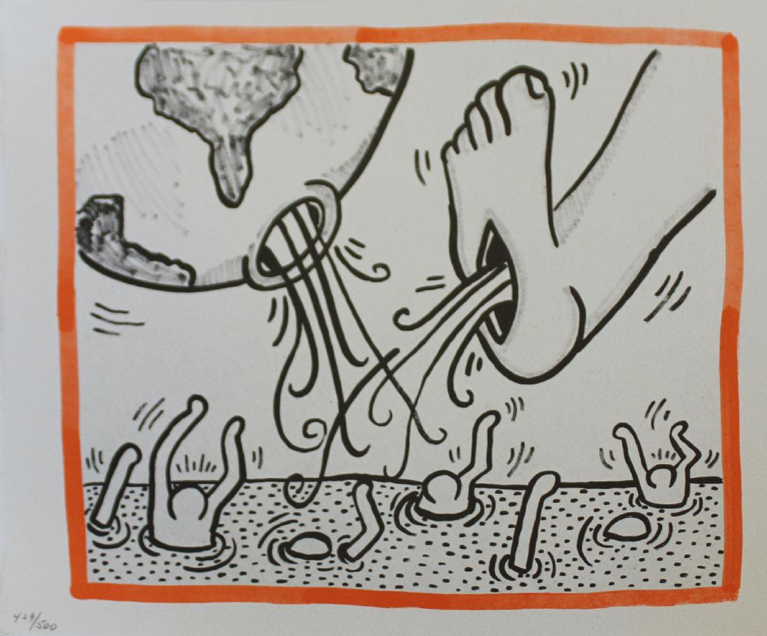 Keith Haring, from Against All Odds: Artist: Keith Haring Suite: Against All Odds Year: 1990 Medium: Lithograph Edition: From the rare limited edition of 500 Size: 10 1/3" x 8 1/2" COA provided. Guaranteed authentic.
