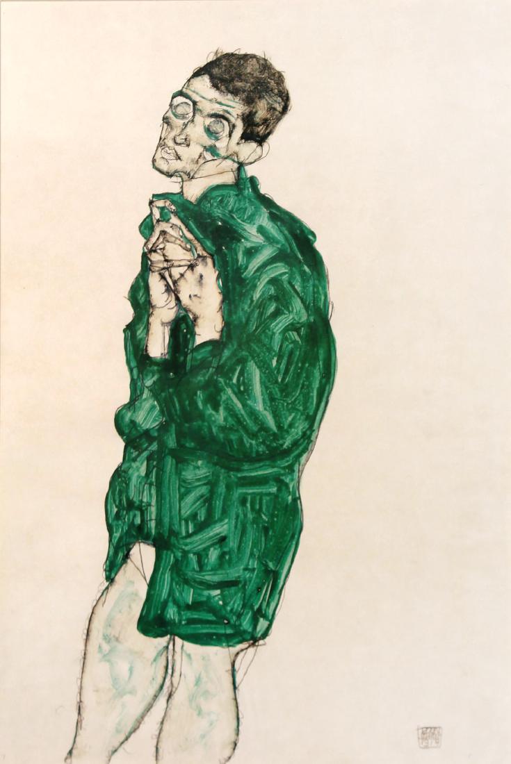 Egon Schiele - Selbstdarstellung in Grunem Hemd mit: Artist: Egon Schiele Title: Selbstdarstellung in Grunem Hemd mit Geschlossenen Augen Year: 1985 Dimensions: 27in. by 19.25in. Edition: 321 rom the rare limited edition of 1000