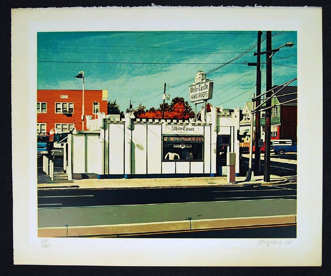 John Baeder - White Castle Hamburgers: Artist: John Baeder Title: White Castle Hamburgers Year: 1980 Dimensions: 22in. by 30in. Edition: From the rare limited edition Medium: Original serigraph on So