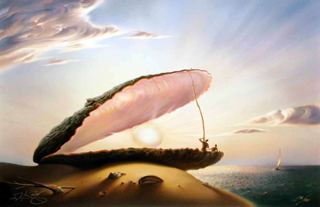 Vladimir Kush - Pearl: Artist: Vladimir Kush Title: Pearl Dimensions: 15in. by 19in. Edition: 136 from the limited edition of 325 Medium: Original giclee print on canvas Condition: Mi