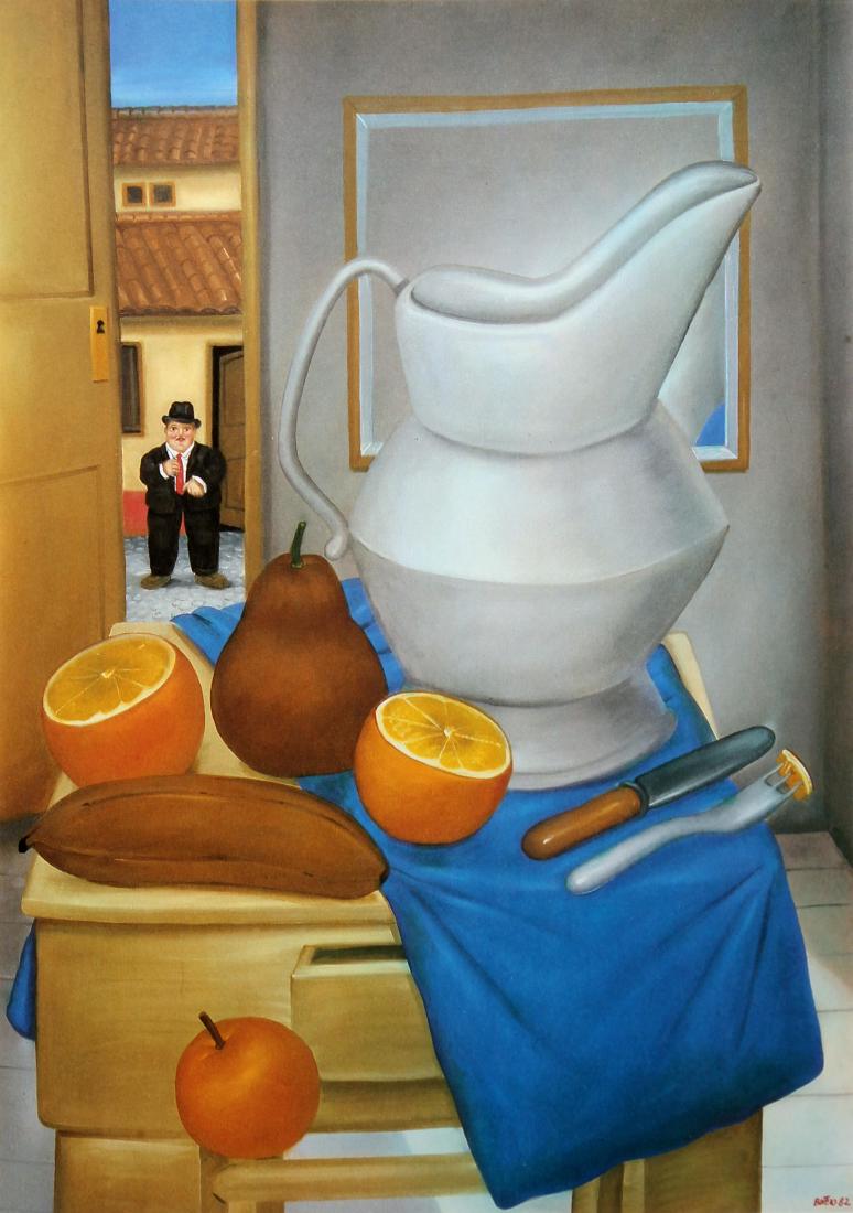 Fernando Botero (after) - The Falling Orange: Artist: Fernando Botero (after) Title: The Falling Orange Year: 1983 Dimensions: 16in. by 12in. Edition: From the limited edition of 200 Publisher: Harry N. Abr