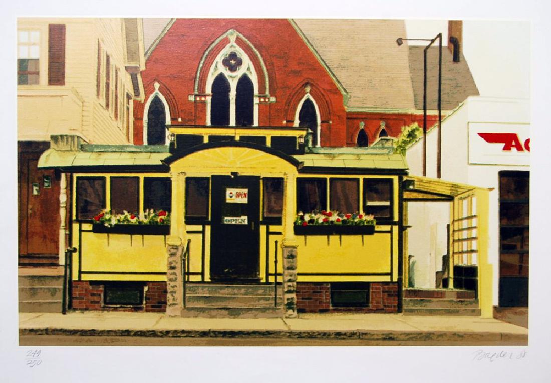 John Baeder - Casey's Diner: Artist: John Baeder Title: Casey's Diner Year: 1980 Dimensions: 22in. by 30in. Edition: From the rare limited edition Medium: Original serigraph on Somerset pap