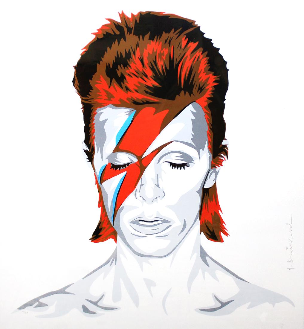 Mr. Brainwash - Bowie: Artist: Mr. Brainwash Title: Bowie Year: 2016 Dimensions: 22.5in. by 22.5in. Edition: From the limited edition of 169 Medium: Six-color screen print on hand tor