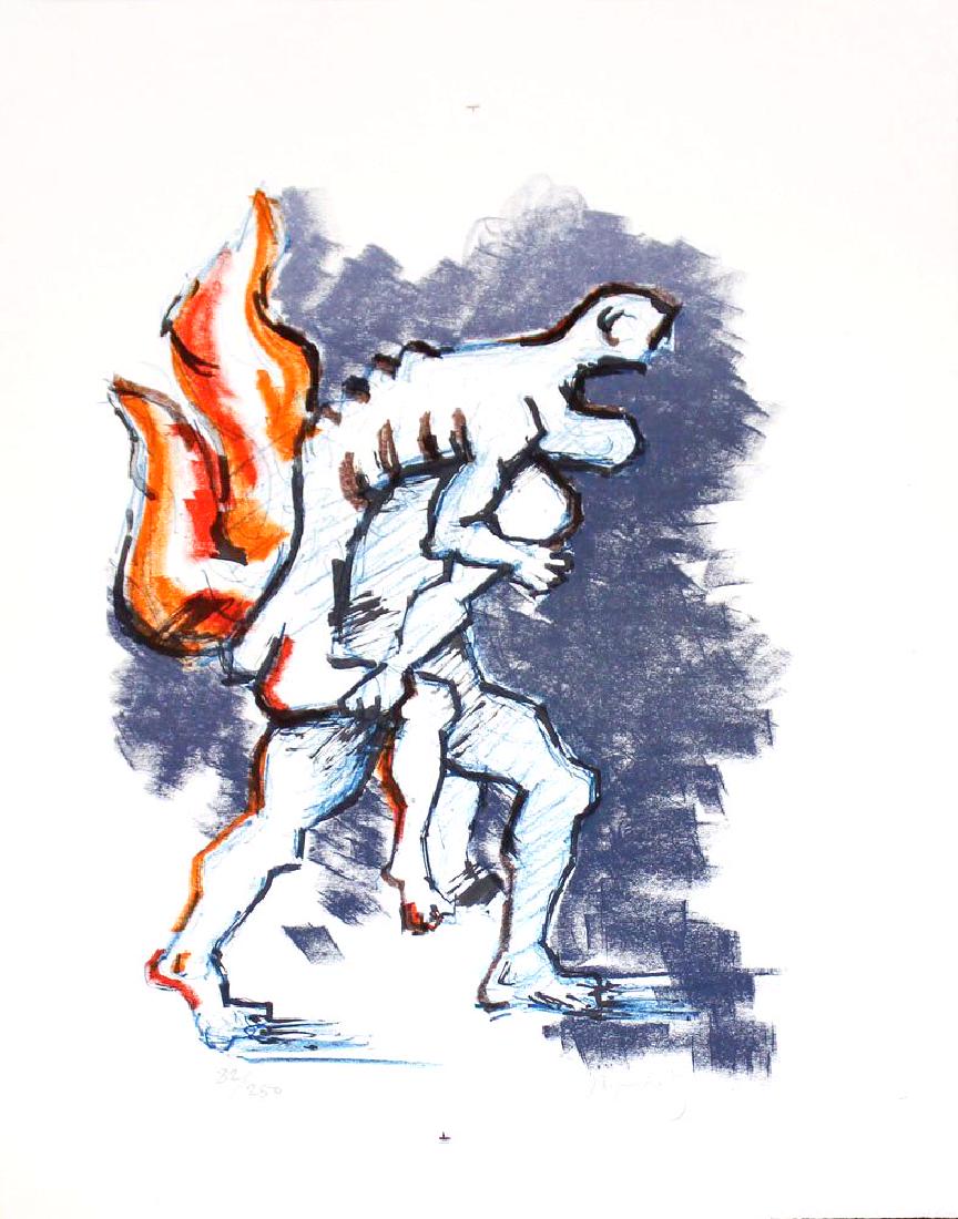 Jacques Lipchitz, one plate from "Flight Portfolio": Artist: Jacques Lipchitz Title: Untitled Suite: Flight Portfolio Year: 1970 Medium: Original lithograph in colors on paper Edition: From the limited edition of 250 Publisher: International Rescu