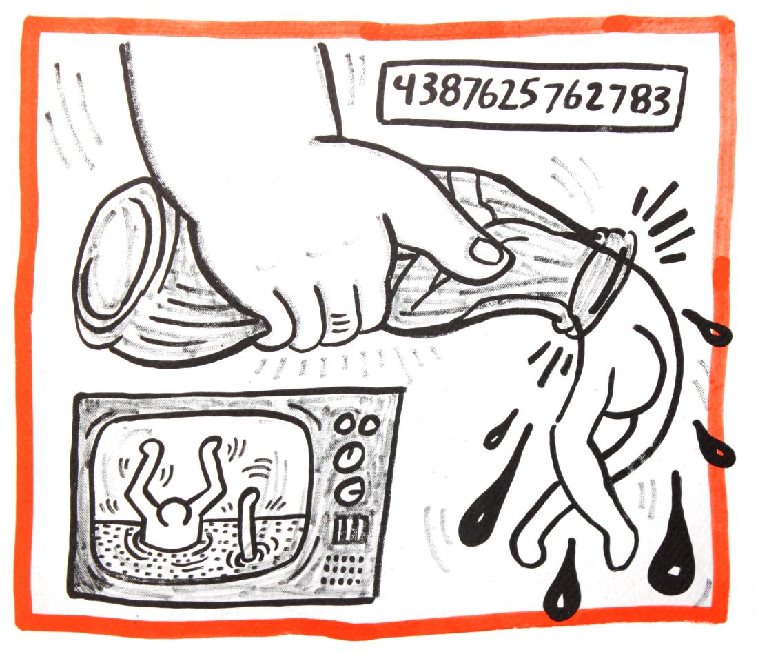 Keith Haring - Untitled: Artist: Keith Haring Title: Untitled Year: 1990 Dimensions: 8.75in. by 10.25in. Edition: From the rare limited edition of 500 Publisher: Bebert Publishing House