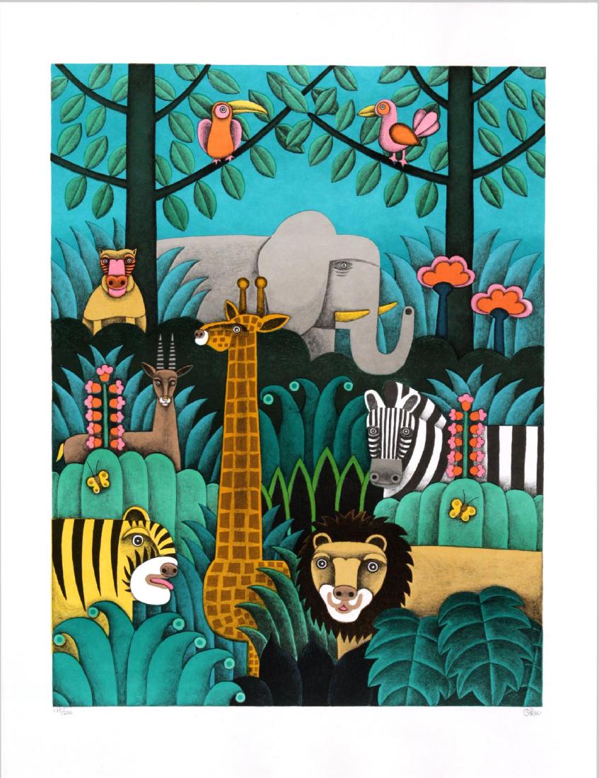 Oku - Jungle: Artist: Oku Title: Jungle Dimensions: 24in. by 18.25in. Edition: From the rare limited edition of 200 Medium: Original serigraph in colors on paper Condition: E