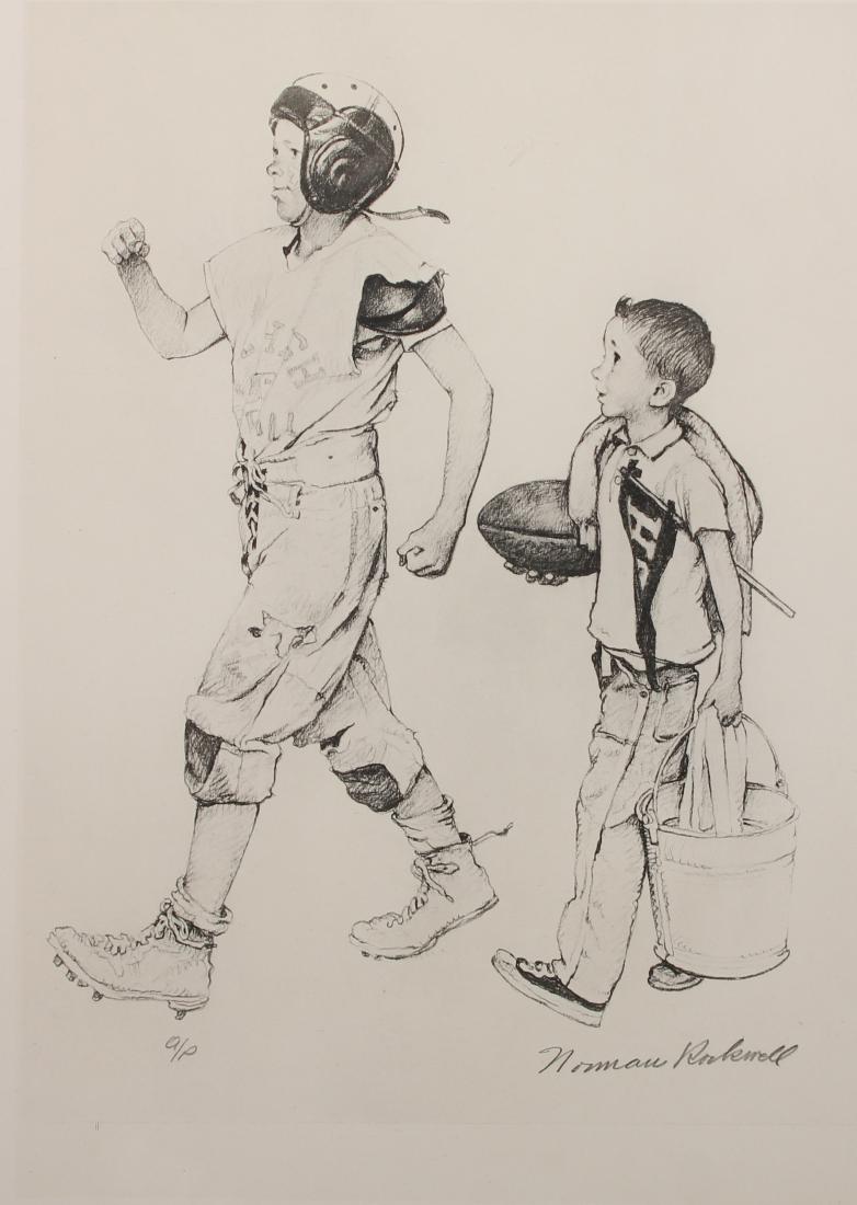Norman Rockwell - Football Mascot: Artist: Norman Rockwell Title: Football Mascot Year: 1973 Dimensions: 26in. by 20in. Edition:From the limited edition of 200 Suite: American Family M