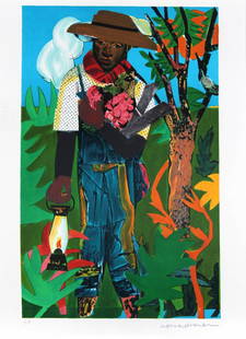 Romare Bearden - The Lantern: Artist: Romare Bearden Title: The Lantern Year: 1979 Dimensions: 28.5in. by 19.8in. Edition: Artist's Proof from the rare limited edition Medium: Original litho