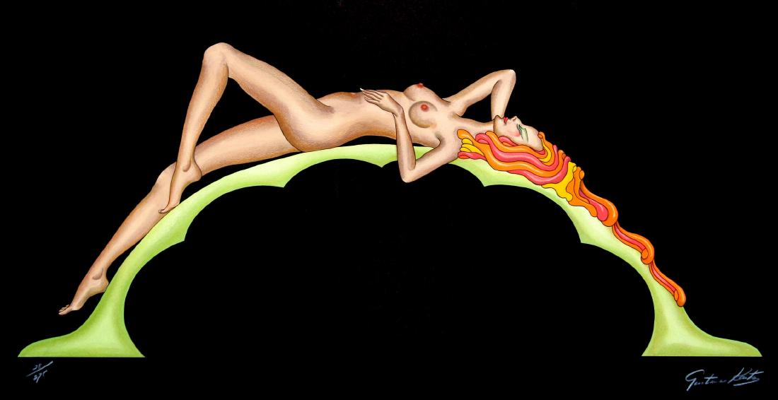 Art Deco - Reclining Nude: Artist: Gustave Kaitz Title: Reclining Nude Dimensions: 15in. by 29.5in. Edition:From the rare limited edition of 275 Medium: Original lithograph on paper Signatur