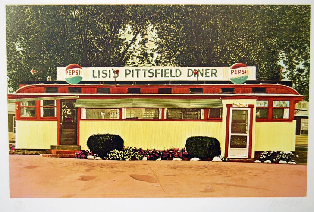 John Baeder - Lisi's Pittfield Diner: Artist: John Baeder Title: Lisi's Pittfield Diner Year: 1980 Dimensions: 22in. by 30in. Edition: From the rare limited edition Medium: Original serigraph on Som