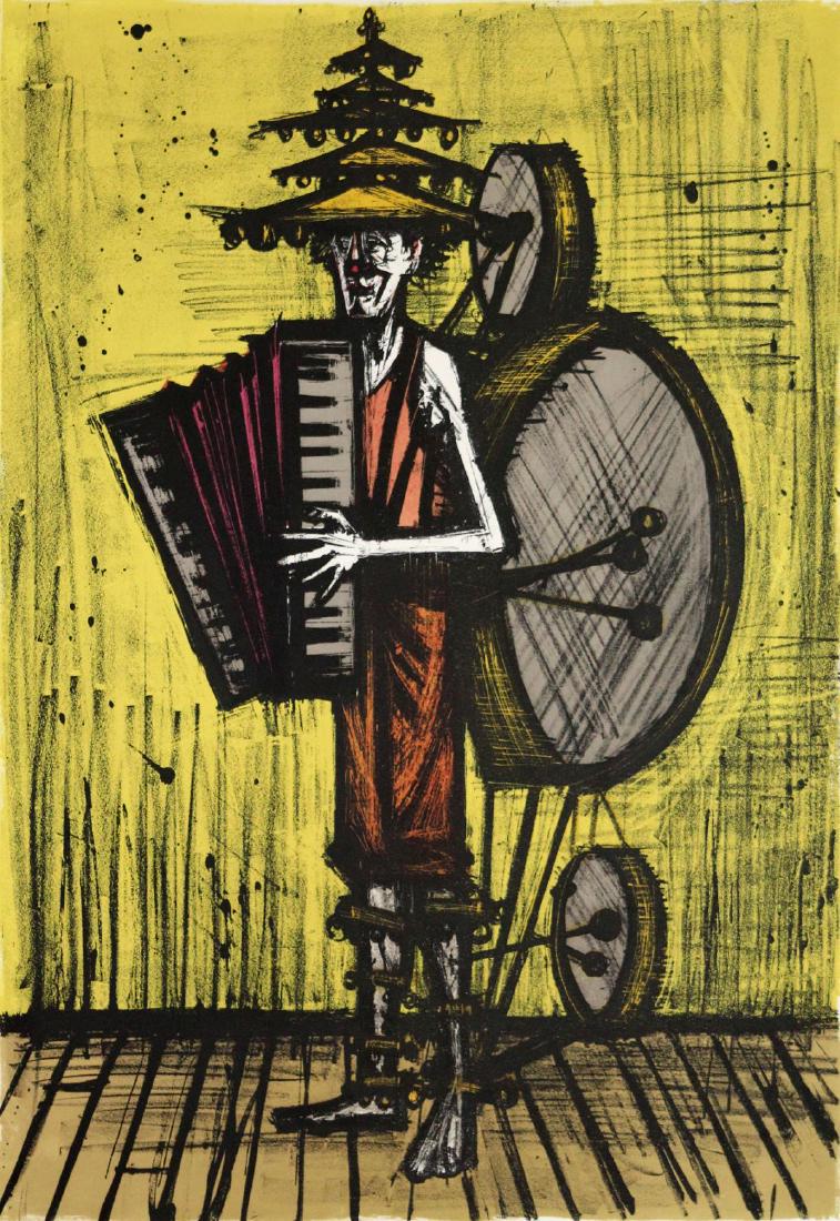 Bernard Buffet - L'homme orchestre: Artist: Bernard Buffet Title: L'homme orchestre Year: 1968 Dimensions: 28in. by 20in. Edition: From the rare limited edition Publisher: Editions Fernand Mourlot