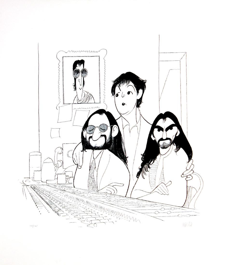 Al Hirschfeld - The Beatles: Artist: Al Hirschfeld Title: The Beatles Dimensions: 20in. by 25in. Edition: 44 from the limited edition of 120 Medium: Original lithograph on paper Signature Detai