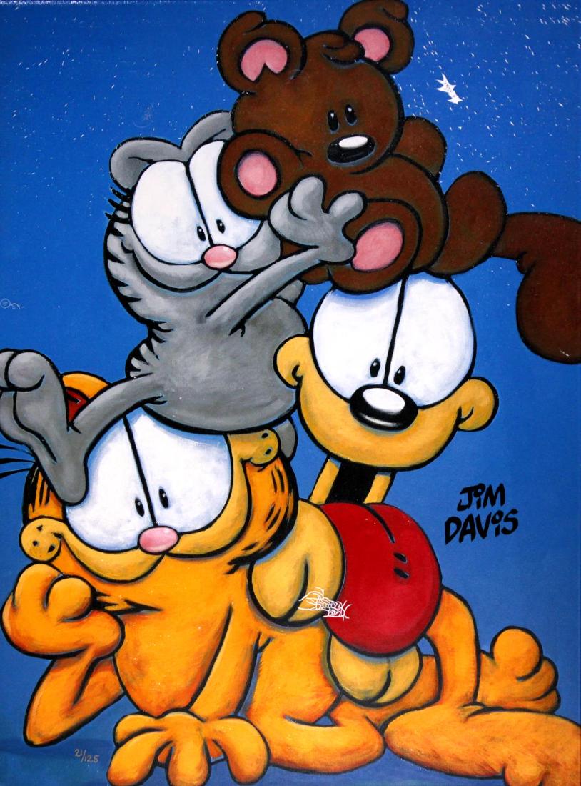 Jim Davis - Garfield and Friends: Artist: Jim Davis Title: Garfield and Friends Dimensions: 26in. by 19.5in. Edition: From the limited edition of 125 Medium: Original giclee on canvas Condition: