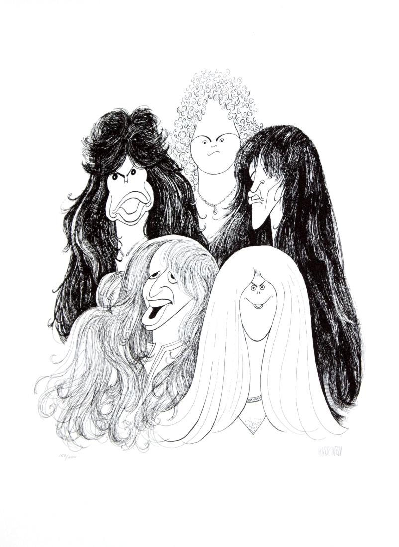 Al Hirschfeld - Aerosmith: Artist: Al Hirschfeld Title: Aerosmith Dimensions: 17in. by 23in. Edition: From the limited edition of 200 Medium: Original lithograph on paper Signature Details:</