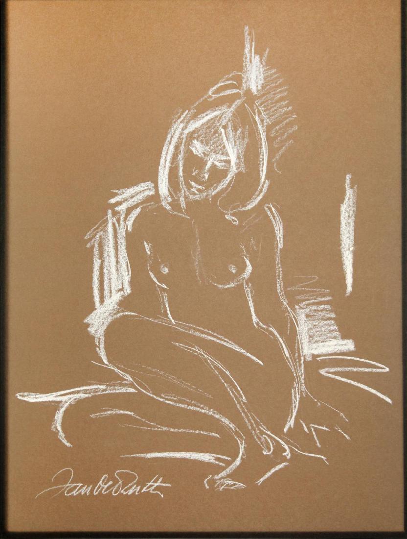 Jan de Ruth - Sitting Nude: Artist: Jan de Ruth Title: Sitting Nude Dimensions: 16 1/8in. by 24 1/4in. Edition: A unique and original work of art Medium: Original white chalk on board Conditi
