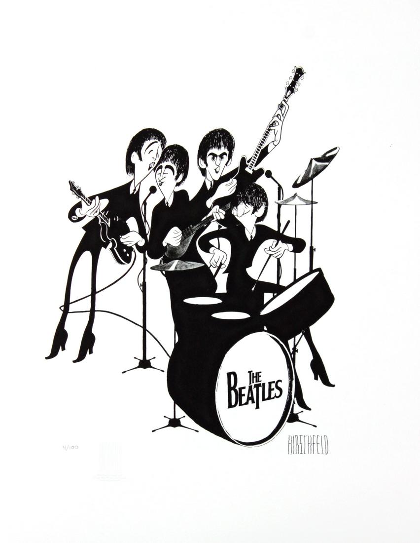 Al Hirschfeld - The Beatles: Artist: Al Hirschfeld Title: The Beatles Dimensions: 16in. by 20in. Edition:From the limited edition of 100 Medium: Original lithograph on paper Condition: Mint