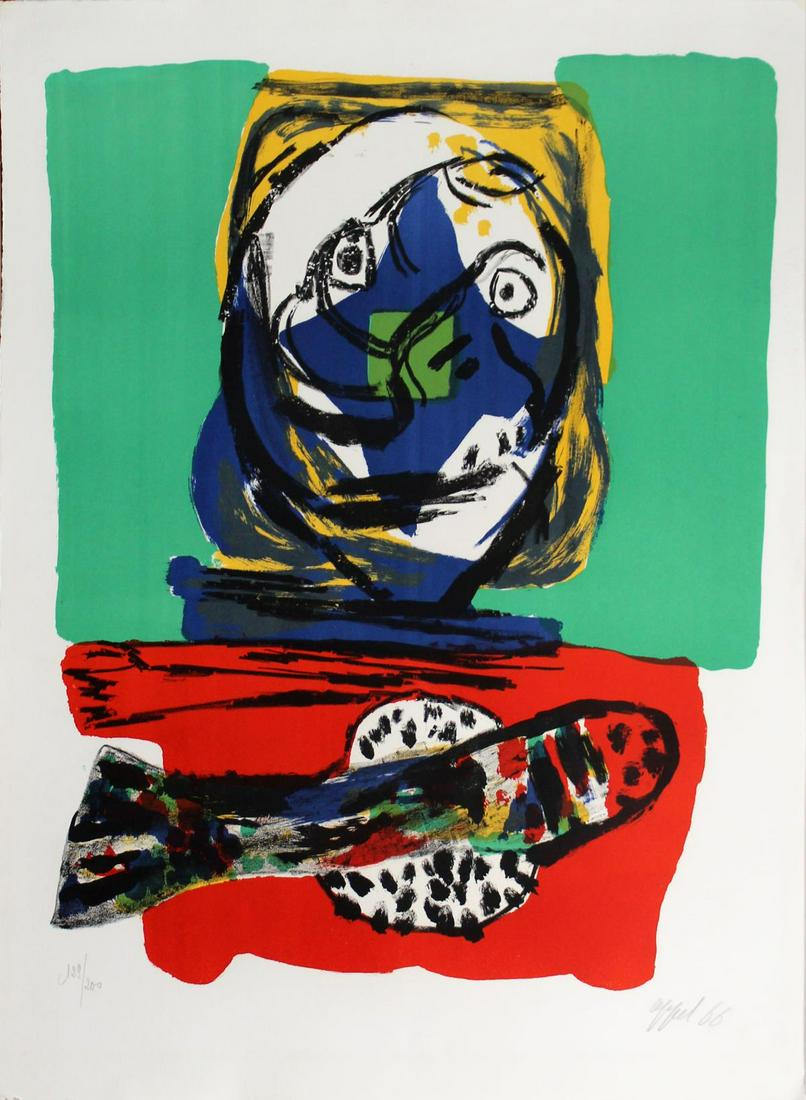 Karel Appel - Head and Fish: Artist: Karel Appel Title: Head and Fish Year: 1966 Dimensions: 26in. by 19 1/2in. Edition: From the rare limited edition of 200 Medium: Original lithograph on