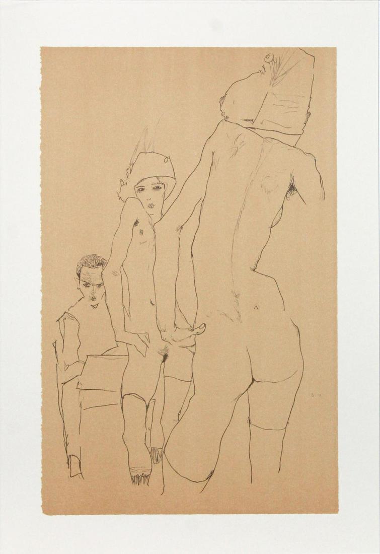 Egon Schiele (After) - Schiele Drawing a Nude Model: Artist: Egon Schiele (After) Title: Schiele Drawing a Nude Model Before a Mirror Year: 2007 Dimensions: 12 5/8in. by 19 5/8in. Edition: From the rare limited edition <