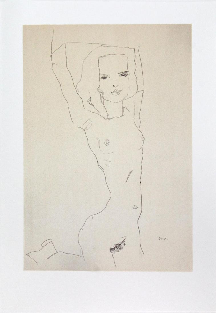 Egon Schiele (After) - Nude Girl with Arm Raised: Artist: Egon Schiele (After) Title: Nude Girl with Arm Raised Year: 2007 Dimensions: 12 5/8in. by 19 5/8in. Edition: From the rare limited edition Publisher: Ed