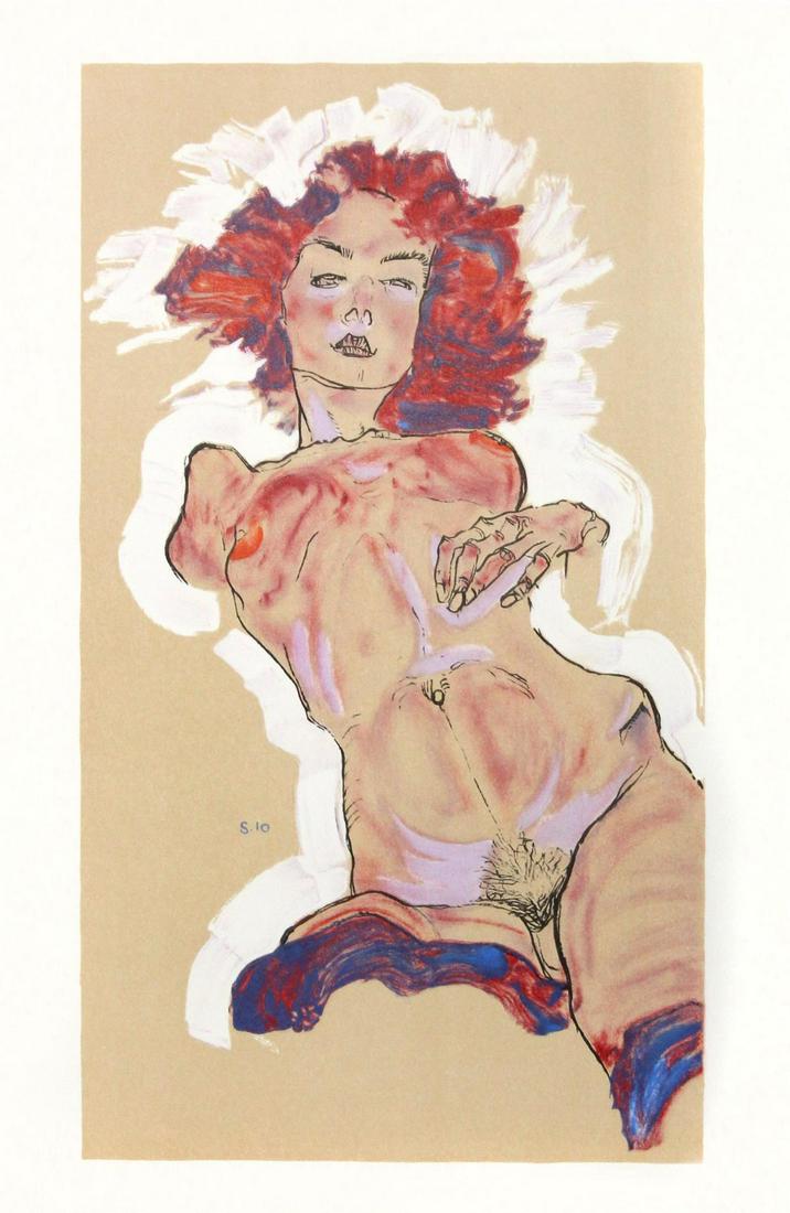 Egon Schiele (After) - Female Nude: Artist: Egon Schiele (After) Title: Female Nude Year: 2007 Dimensions: 12 5/8in. by 19 5/8in. Edition: From the rare limited edition Publisher: Editions Anthese