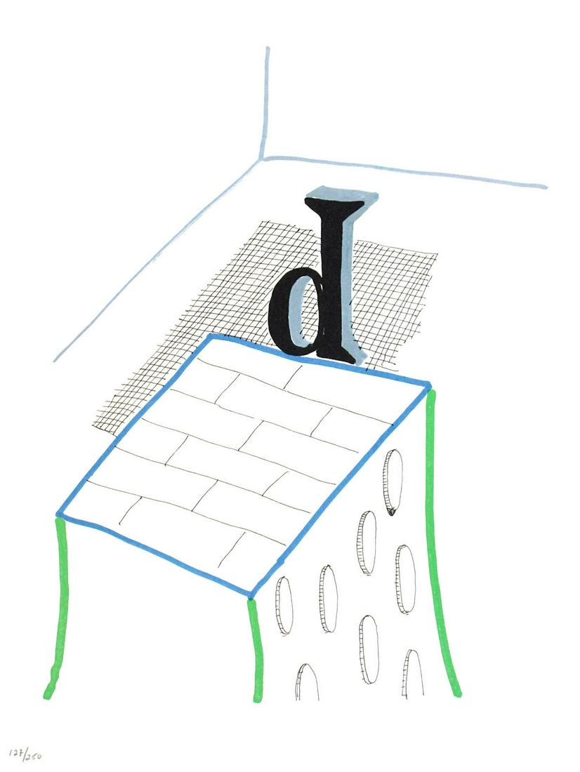 David Hockney - Letter D from "Hockney: Artist: David Hockney Title: Letter D from "Hockney's Alphabet" Year: 1991 Dimensions: 12 5/8in. by 9 5/8in. Edition: From the rare limited edition of 300 Publisher