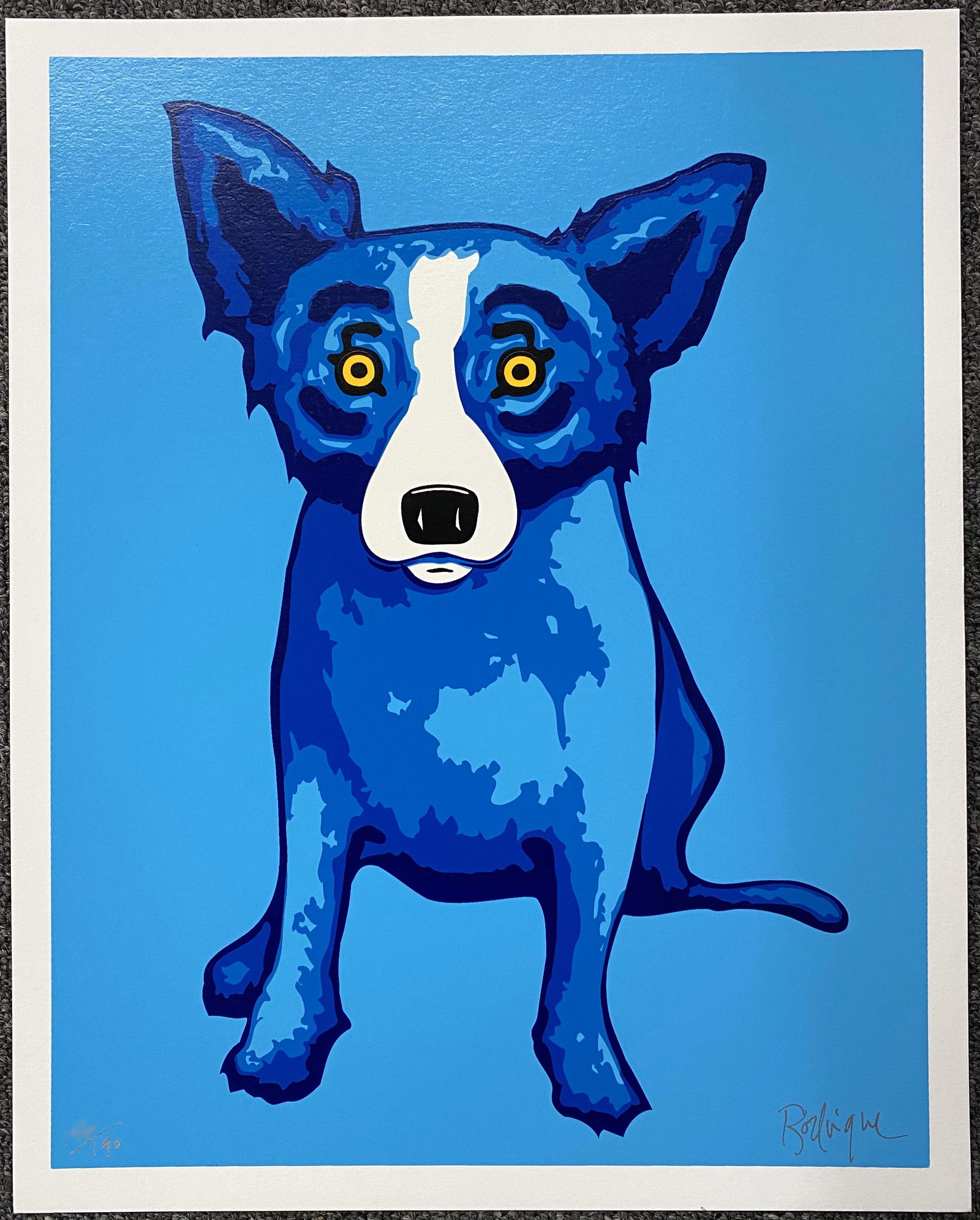 George Rodrigue - Blue Skies of Shining on Me (Blue Dog: Artist: George Rodrigue Title: Blue Skies of Shining on Me Year: 2005 Dimensions: 15in. by 12in. Edition: From the rare limited edition of 190 Medium: Original