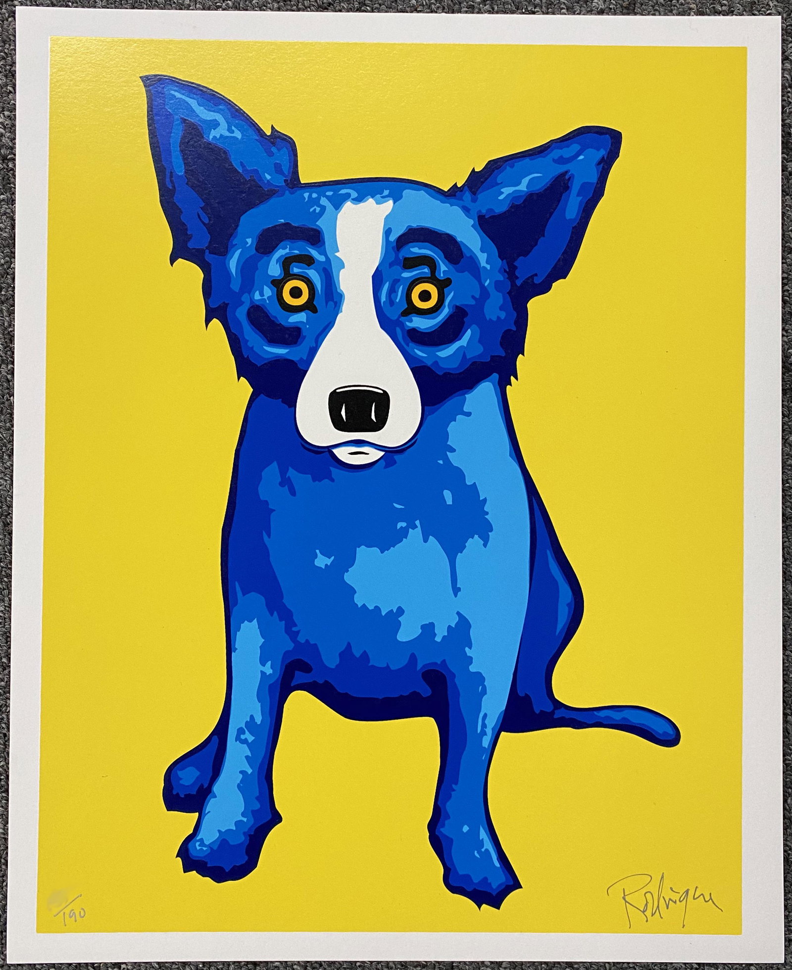 George Rodrigue - Sunshine on My Shoulder (Blue Dog): Artist: George Rodrigue Title: Sunshine on My Shoulder Year: 2005 Dimensions: 15in. by 12in. Edition: From the rare limited edition of 190 Medium: Original silk