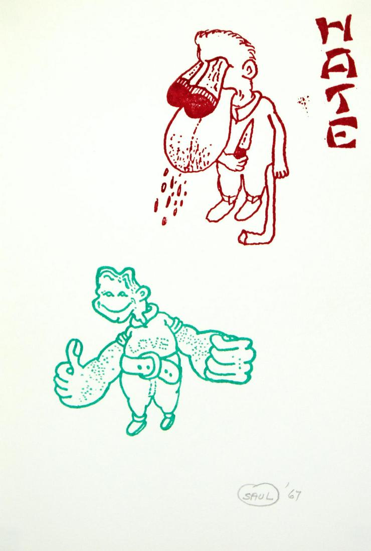 Peter Saul - Hate: Artist: Peter Saul Title: Hate Year: 1967 Dimensions: 11.4in. by 9in. Edition: From the limited edition of 225 Publisher: Indianakatz New York Suite: