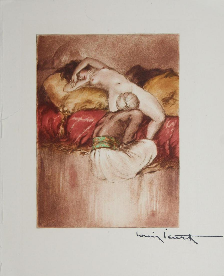 Louis Icart - Down Under: Artist: Louis Icart Title: Down Under Year: 1935 Dimensions: 7 3/8in. by 9 1/4in. Edition: From the rare limited edition of 497 Publisher: Claude Prosper de Cre