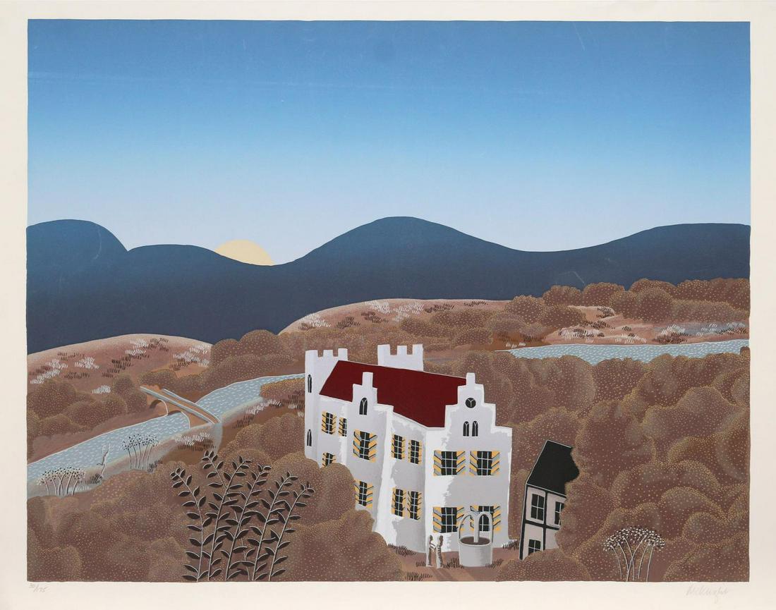 Thomas McKnight - Schloss Remseck: Artist: Thomas McKnight Title: Schloss Remseck Year: 1980 Dimensions: 26in. by 33 1/2in. Edition: From the rare limited edition of 175 Medium: Original serigraph on paper</