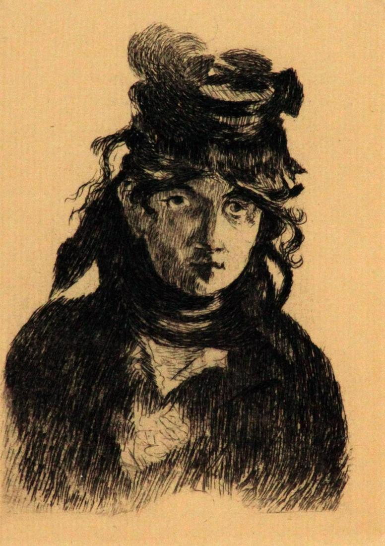 Edouard Manet - Berthe Morisot: Artist: Edouard Manet Title: Berthe Morisot Year: 1872 Dimensions: 10 5/16in. by 8 1/8in. Edition: From the rare limited edition Publisher: Founders Society Purchase Genera