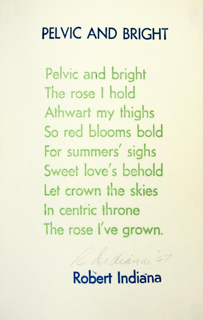 Robert Indiana - Pelvic and Bright: Artist: Robert Indiana Title: Pelvic and Bright Year: 1967 Dimensions: 11.4in. by 9in. Edition: 60 from the limited edition of 225 Publisher: Indianakatz New York