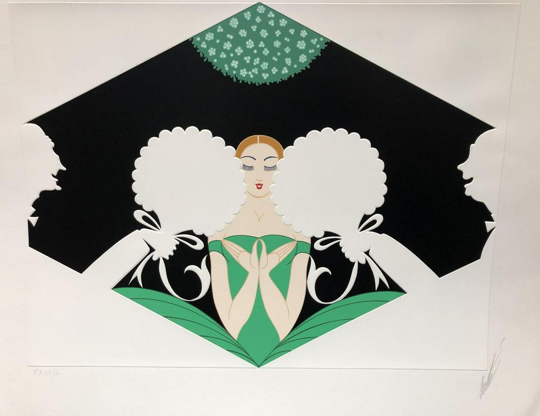 Erte - The Suitors: Artist: Erte Title: The Suitors Year: 1980 Dimensions: 15 1/2in. by 19in. Edition: From the limited edition of 50 Medium: Serigraph Signature Details
