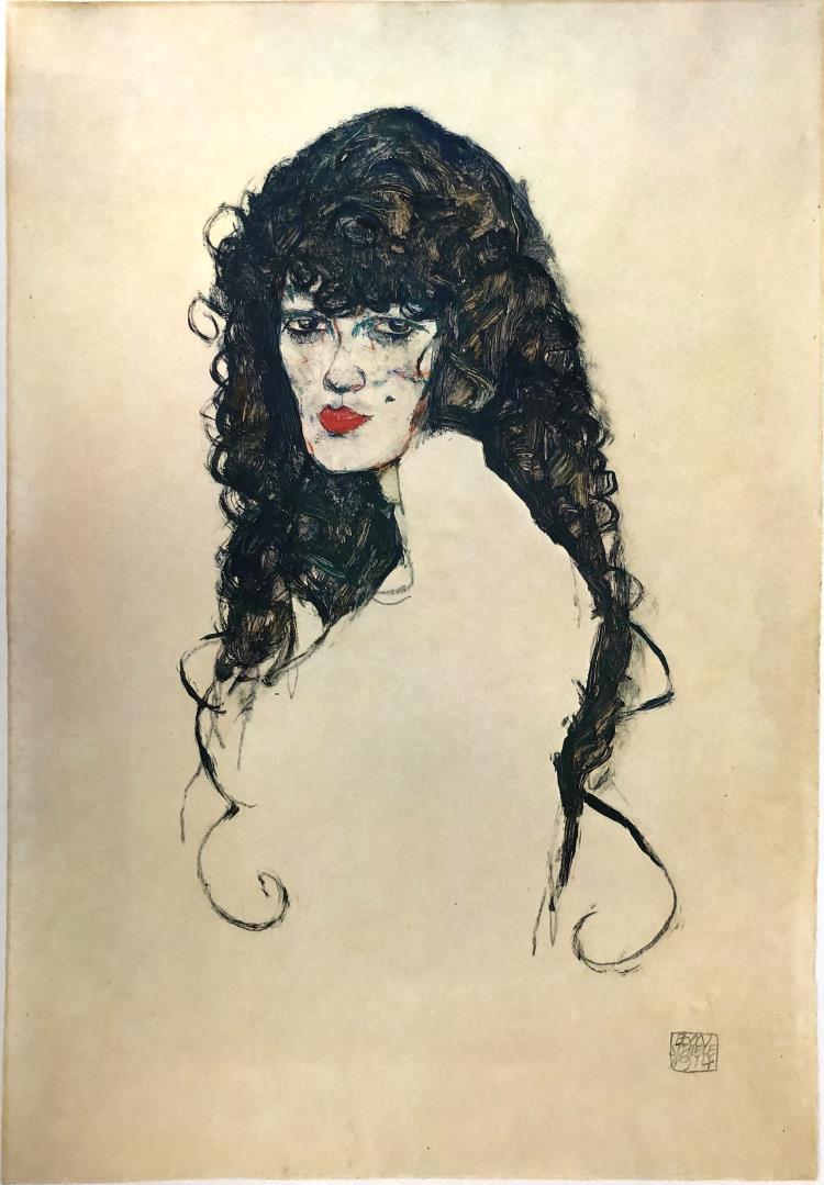 Egon Schiele - Black-haired woman: Artist: Egon Schiele Title: Black-haired woman Year: 1914 Dimensions: 16 1/4in. by 12 1/8in. Publisher: Mazzotta 1982 Suite: Erotic Drawings Medium: