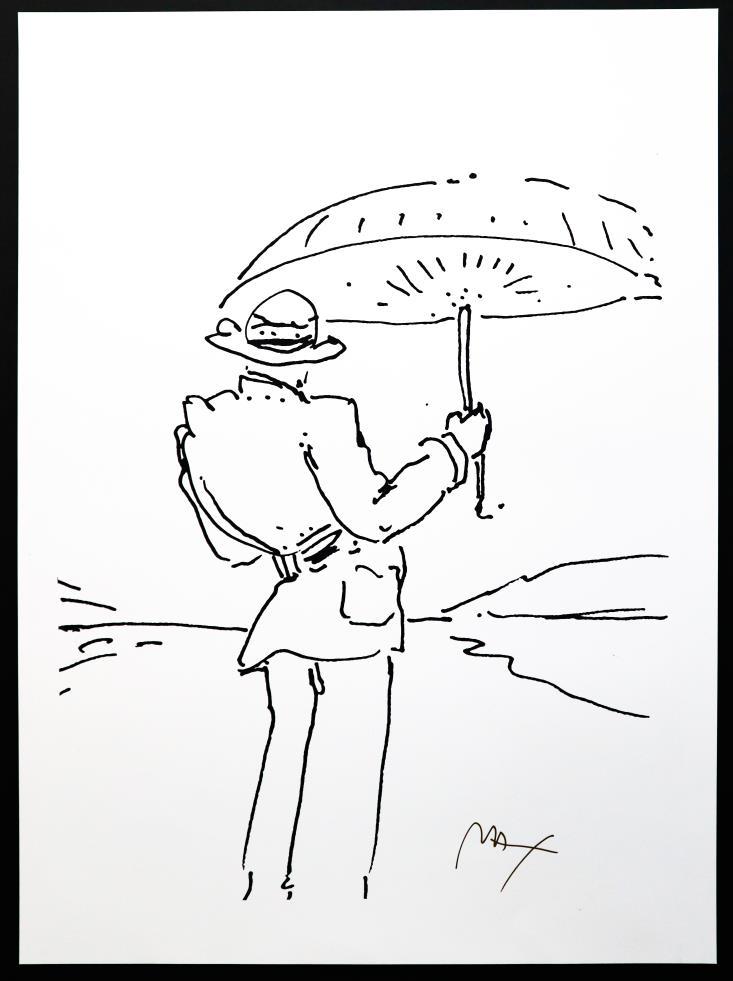 Peter Max - Umbrella Man: Artist: Peter Max Title: Umbrella Man Year: c. 1995 Dimensions: 38in. by 28in. Edition: Rare one-of-a-kind work of art Medium: Original mixed media on paper