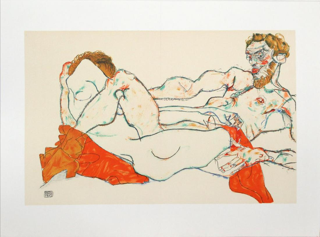 Egon Schiele (After) - Reclining Male and Female Nude: Artist: Egon Schiele (After) Title: Reclining Male and Female Nude Year: 2007 Dimensions: 25 3/8in. by 19 5/8in. Edition: From the rare limited edition Publisher:</