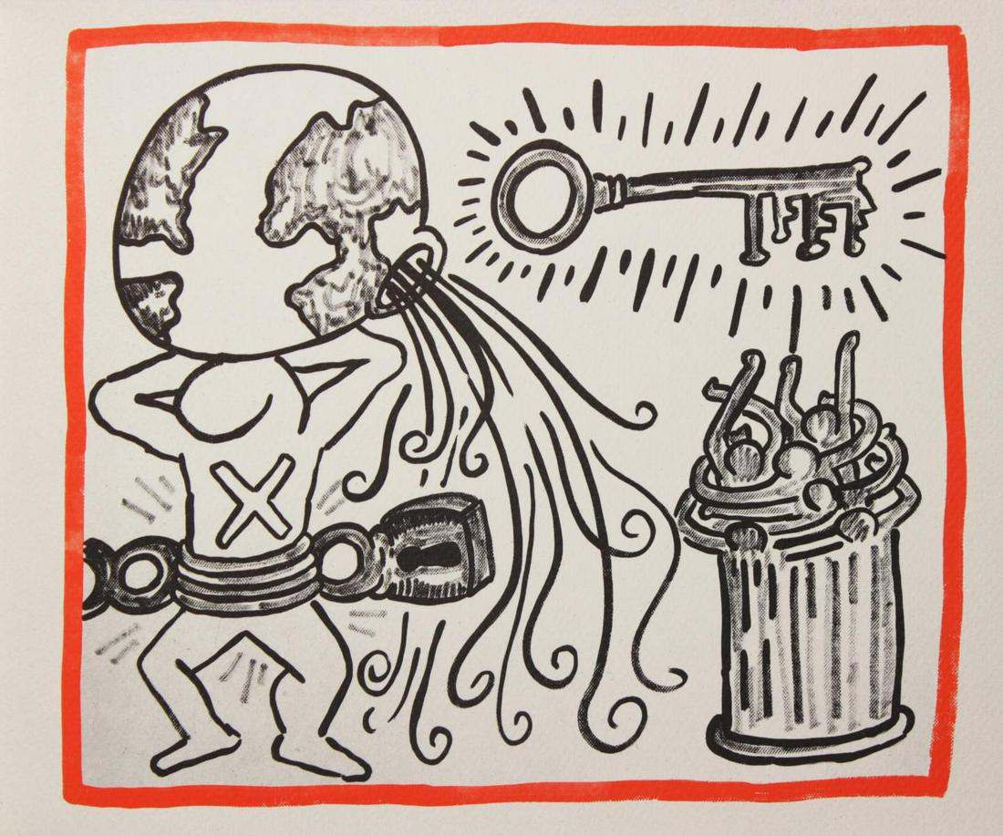 Keith Haring - Untitled: Artist: Keith Haring Title: Untitled Year: 1990 Dimensions: 8.75in. by 10.25in. Edition: From the rare limited edition of 500 Publisher: Bebert Publishing House Su