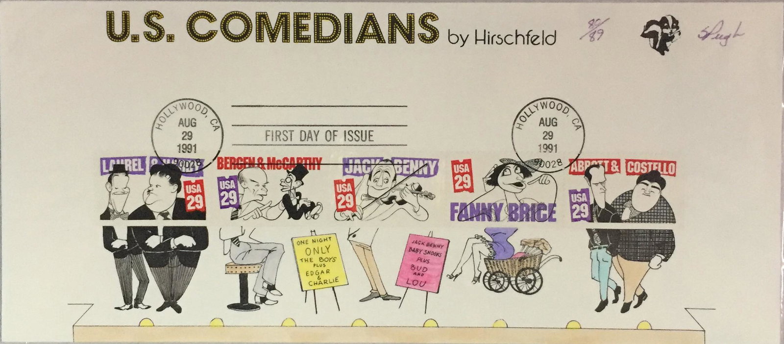 Al Hirschfeld - U.S. Comedians: Artist: Al Hirschfeld Title: U.S. Comedians Year: 1991 Dimensions: 4 1/2in. by 10 1/4in. Edition: From the Rare Limited Edition of 89 Condition: Excellent <