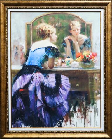 Pino - By The Mirror: Artist: Pino Title: By The Mirror Dimensions: 28in. by 36in. Edition: From the rare limited edition of 25 HC Medium: Original color giclee on paper Condition: E