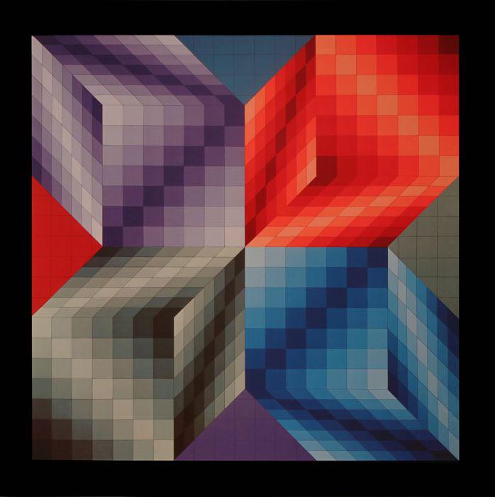 Victor Vasarely - Kub-Stri: Artist: Victor Vasarely Title: Kub-Stri Year: 1974 Dimensions: 16 1/8in. by 16 1/8in. Edition: From the Rare Limited Edition Publisher: Editions du Griffon Neuc