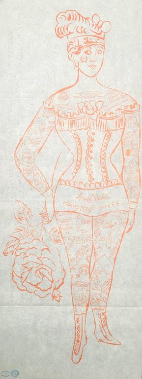 Andy Warhol - Tattooed Woman holding Rose: Artist: Andy Warhol Title: Tattooed Woman holding Rose Year: 1955 Dimensions: 29in. by 10.75in. Edition: From the rare limited edition Medium: Original offset l