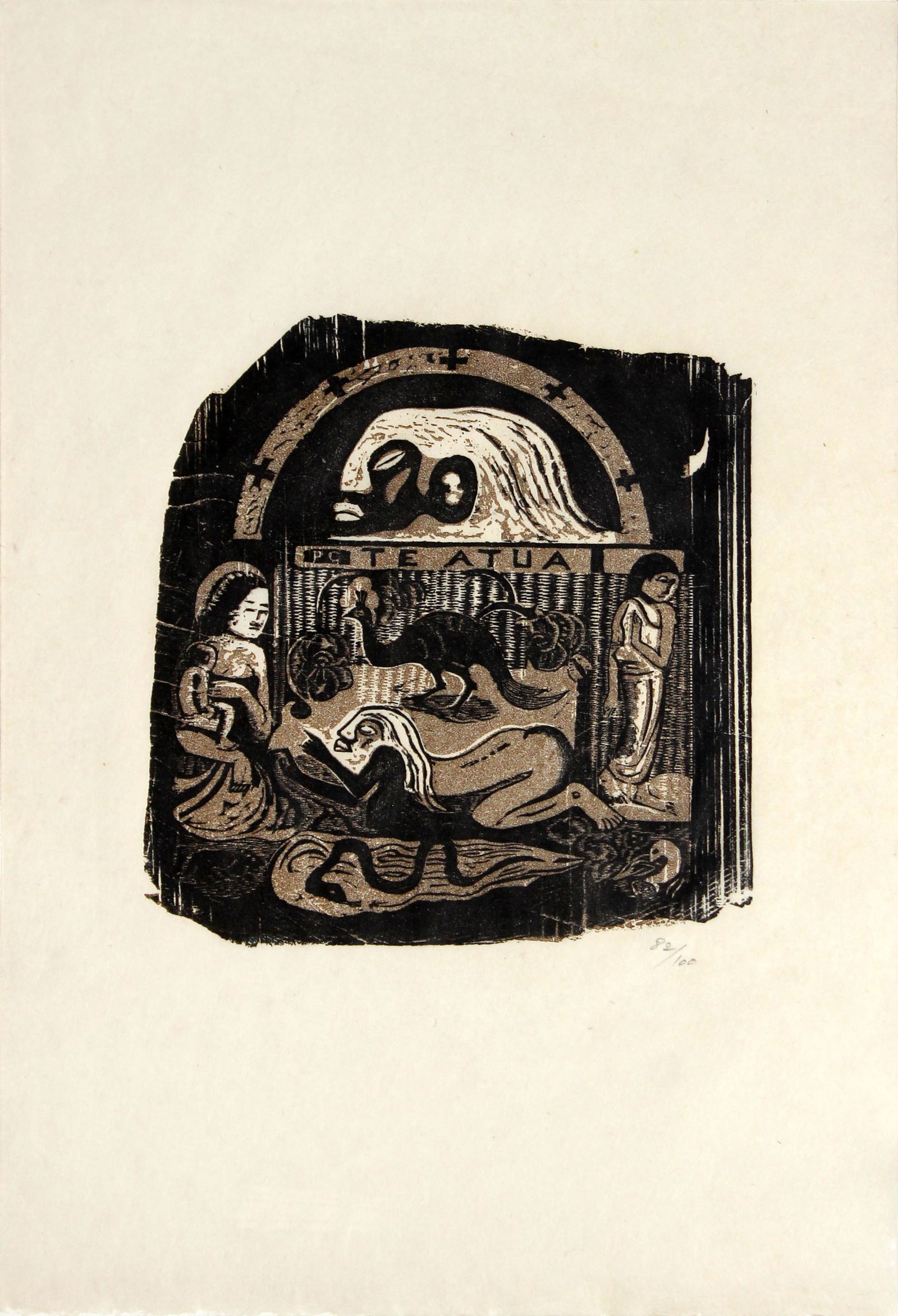 Te Atua Gauguin Woodcut in Original Canvas Porfolio by (1 of 3)