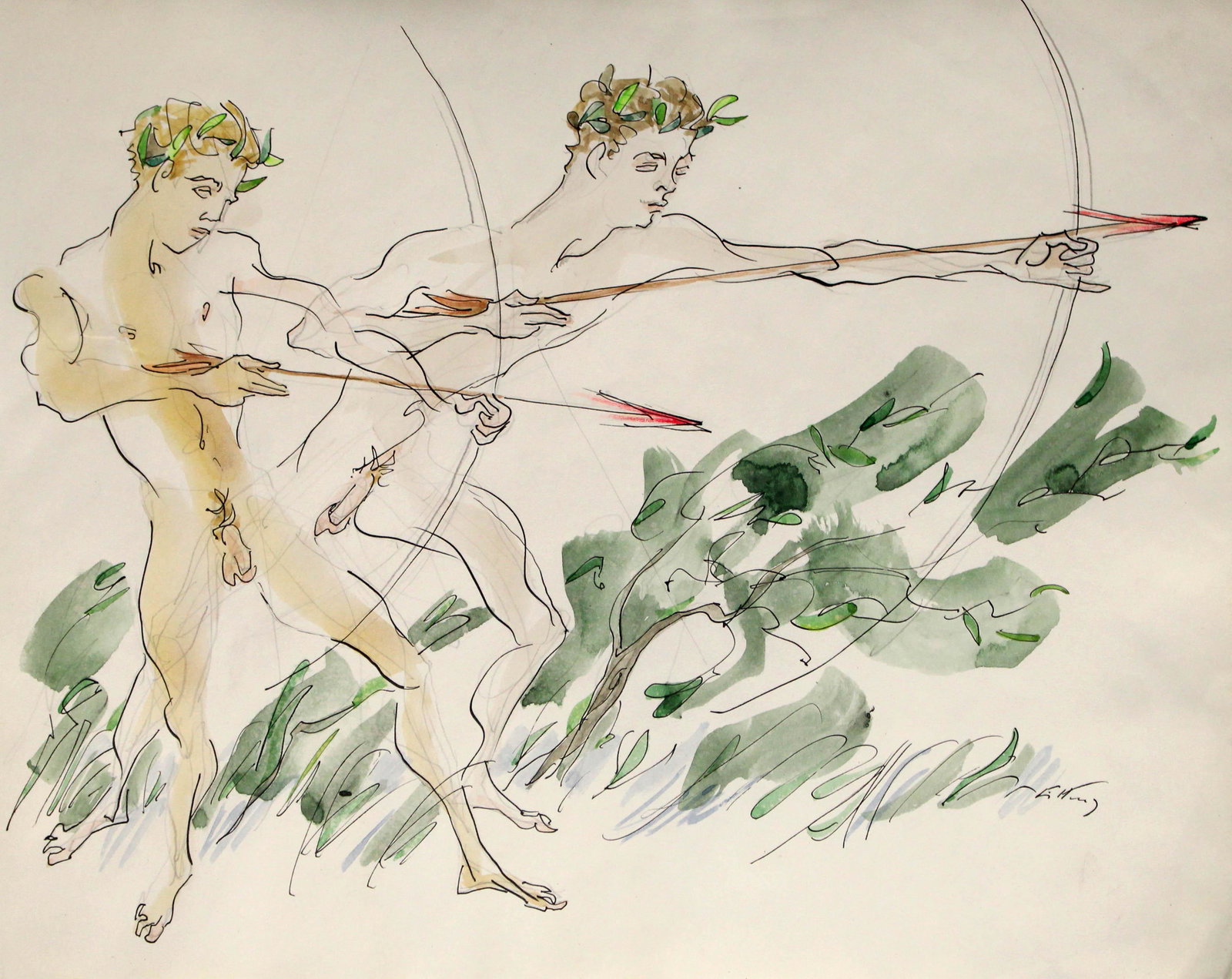 Emlen Etting - Romans: Artist: Emlen Etting Title: Romans Year: c.1940 Dimensions: 10in. by 12.25in. Edition: Original one of a kind unique work of art Medium: Original drawing with h